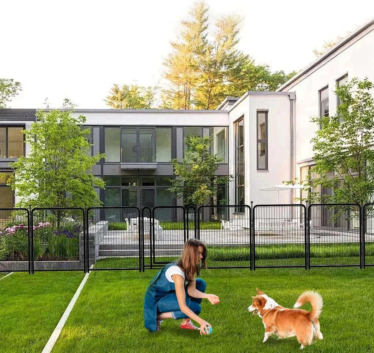 Playpen 36 inch High, Gate 17.7 inches Wide with Low Sills Pen, 8 Panels Total 17.7 Ft(L) Garden Fence for Dogs, Dog Play Pen Indoor or Outdoor,Rabbit Playpen,Dog Fence Outdoor for Yard