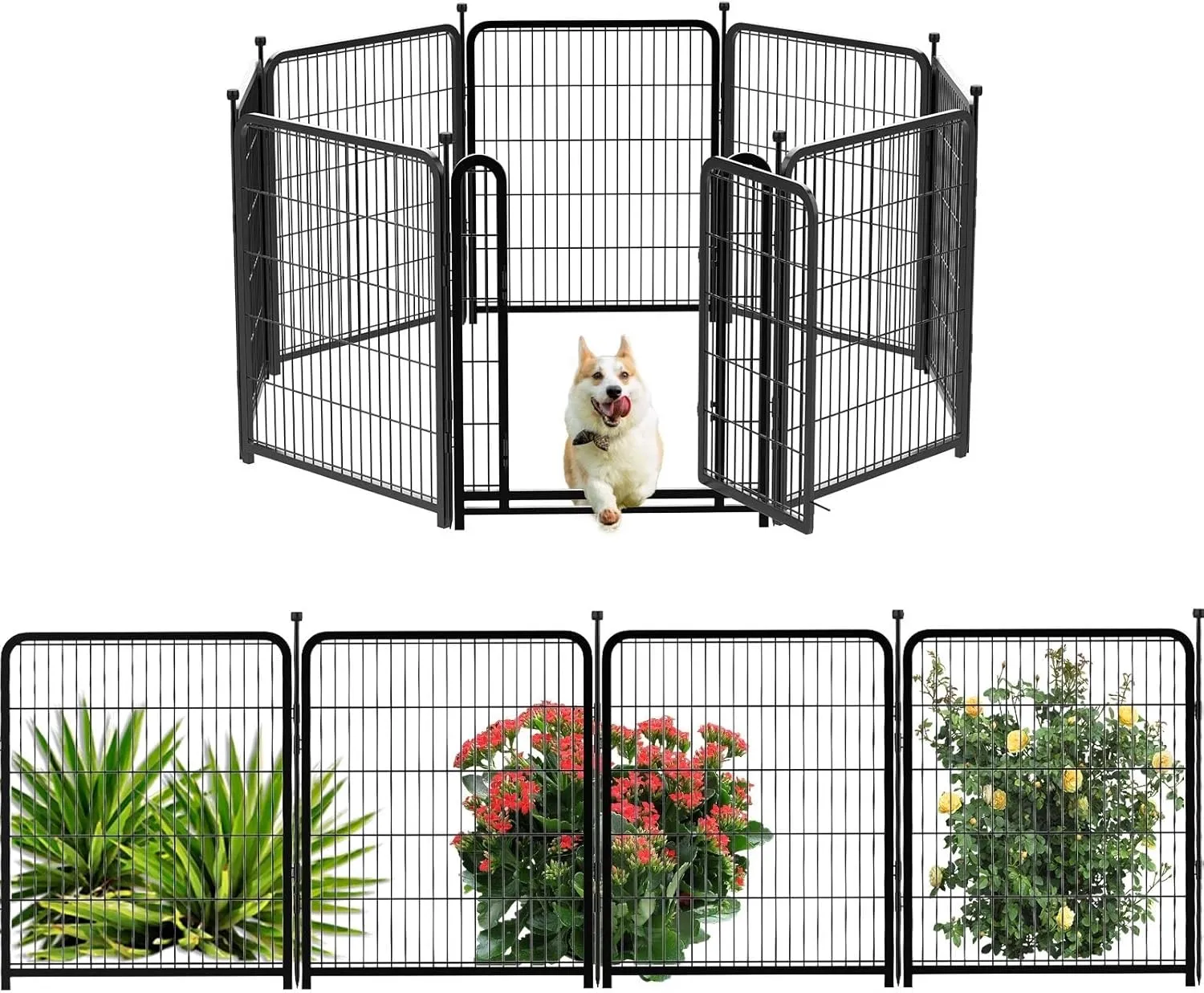 Playpen 36 inch High, Gate 17.7 inches Wide with Low Sills Pen, 8 Panels Total 17.7 Ft(L) Garden Fence for Dogs, Dog Play Pen Indoor or Outdoor,Rabbit Playpen,Dog Fence Outdoor for Yard