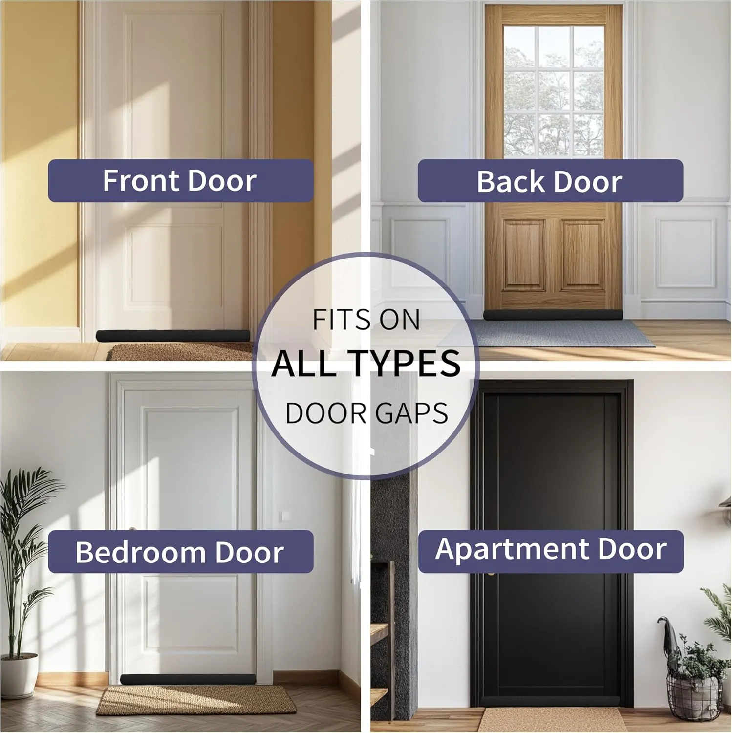 Premium Velvet Door Draft Stopper, 30'' to 36'' Adjustable Gap Filler, Double-Sided Windproof Seal, Easy Install to Block Noise, Cold Air, Light, Dust, and Drafts