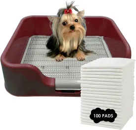 PS KOREA] Indoor Dog Potty Tray  with Protection Wall Every Side for No Leak, Spill, Accident - Keep Paws Dry and Floors Clean (Wine)   Pee PAD 100 PCS
