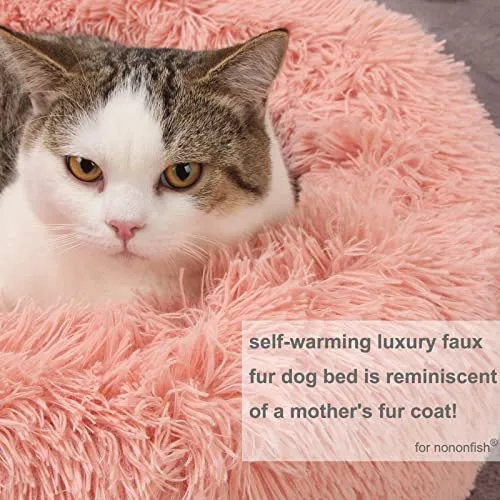 Puppy Bed for Small Dogs Pink Small Pet Bed with Blanket Washable Calming Faux Fur Burrow Doggie Beds for Chihuahua Cat Kitten