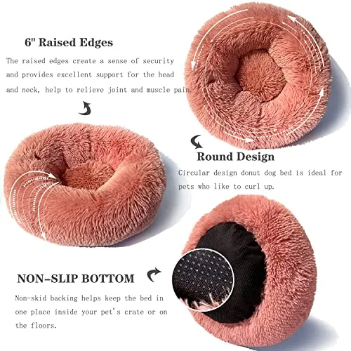 Puppy Bed for Small Dogs Pink Small Pet Bed with Blanket Washable Calming Faux Fur Burrow Doggie Beds for Chihuahua Cat Kitten