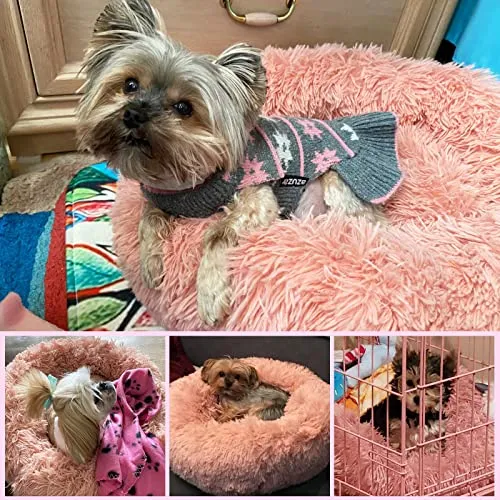 Puppy Bed for Small Dogs Pink Small Pet Bed with Blanket Washable Calming Faux Fur Burrow Doggie Beds for Chihuahua Cat Kitten