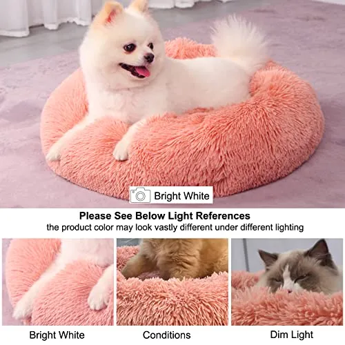 Puppy Bed for Small Dogs Pink Small Pet Bed with Blanket Washable Calming Faux Fur Burrow Doggie Beds for Chihuahua Cat Kitten