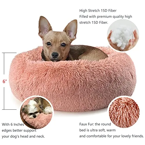 Puppy Bed for Small Dogs Pink Small Pet Bed with Blanket Washable Calming Faux Fur Burrow Doggie Beds for Chihuahua Cat Kitten