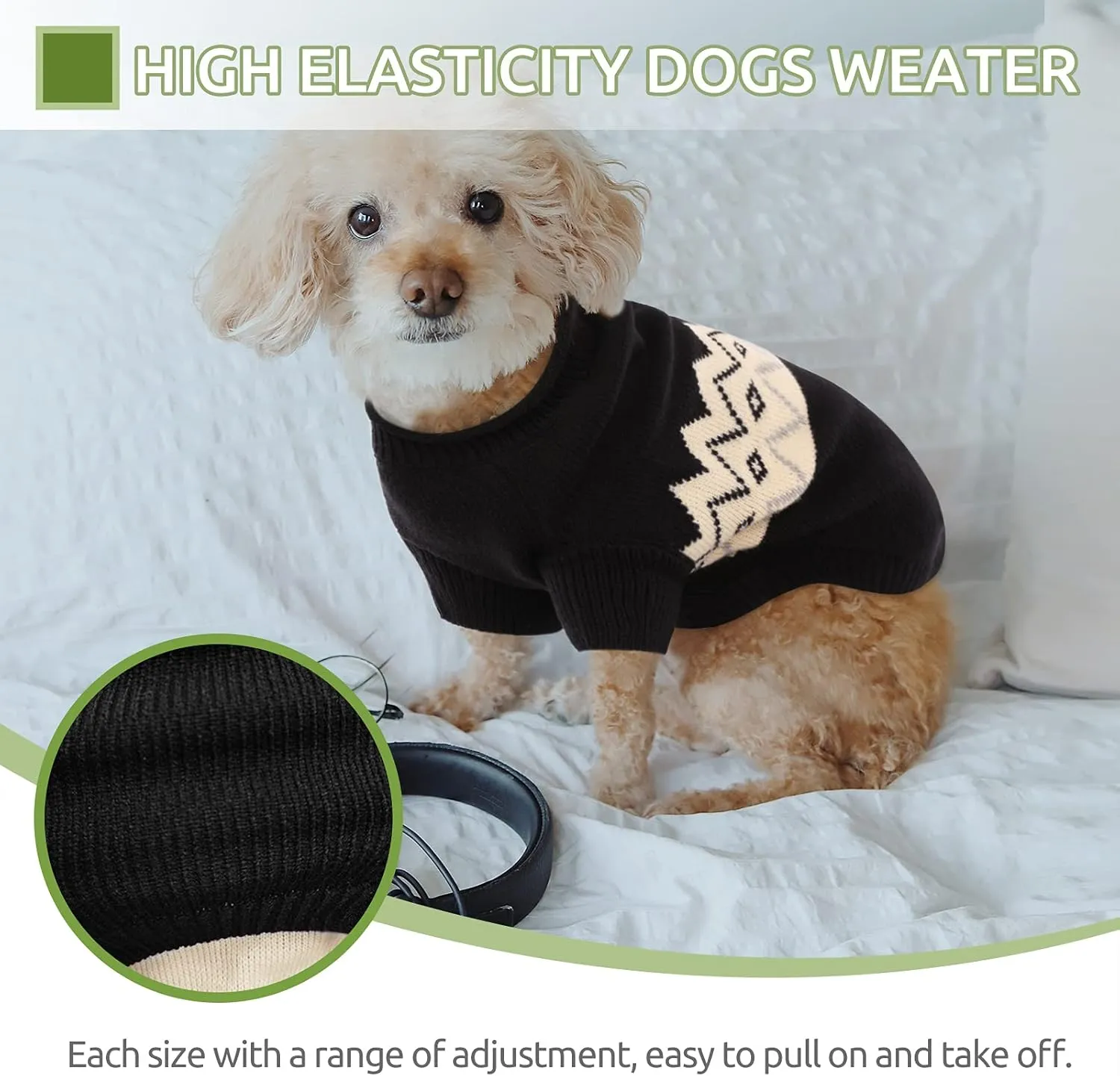 Queenmore Warm Dog Sweater, Soft Pet Knitwear, Knitted Pullover, Winter Pet Clothes for Small Medium Dogs Cats Black
