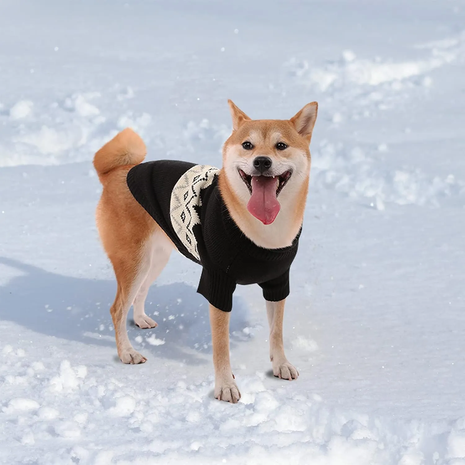Queenmore Warm Dog Sweater, Soft Pet Knitwear, Knitted Pullover, Winter Pet Clothes for Small Medium Dogs Cats Black