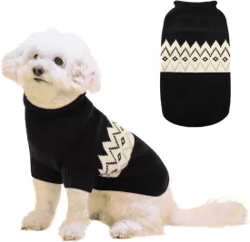 Queenmore Warm Dog Sweater, Soft Pet Knitwear, Knitted Pullover, Winter Pet Clothes for Small Medium Dogs Cats Black