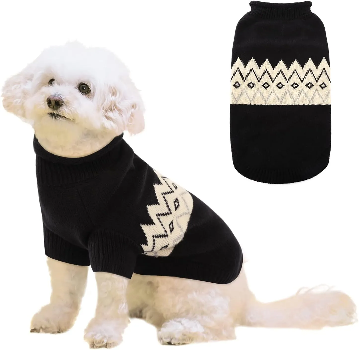 Queenmore Warm Dog Sweater, Soft Pet Knitwear, Knitted Pullover, Winter Pet Clothes for Small Medium Dogs Cats Black