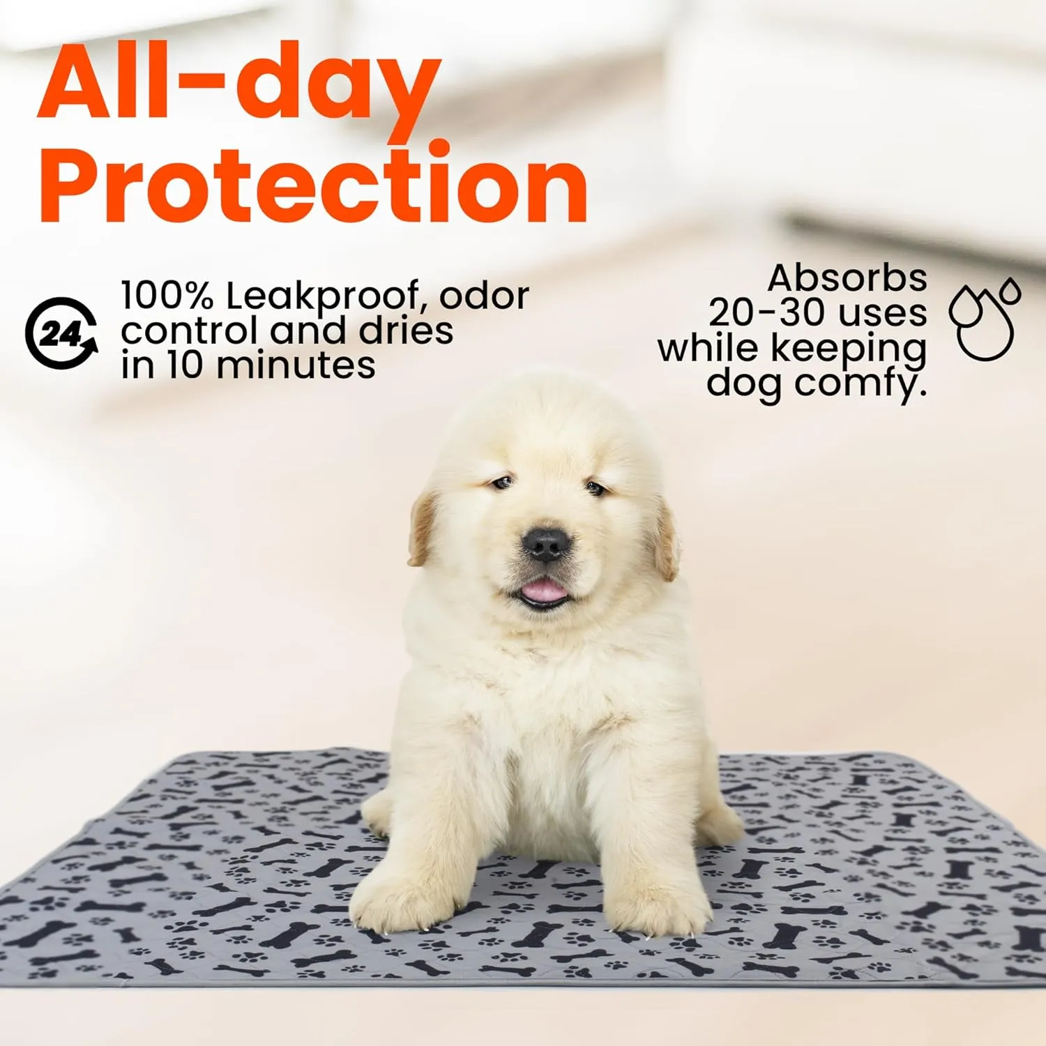 Reusable Puppy Potty Training Pad 16x24 - 2Pack Super Absorbent Washable Pee Pads for Dogs - Waterproof Cloth Whelping Blankets - Urine Leakage & Non-Slip Mat for Playpen Crate Carpet