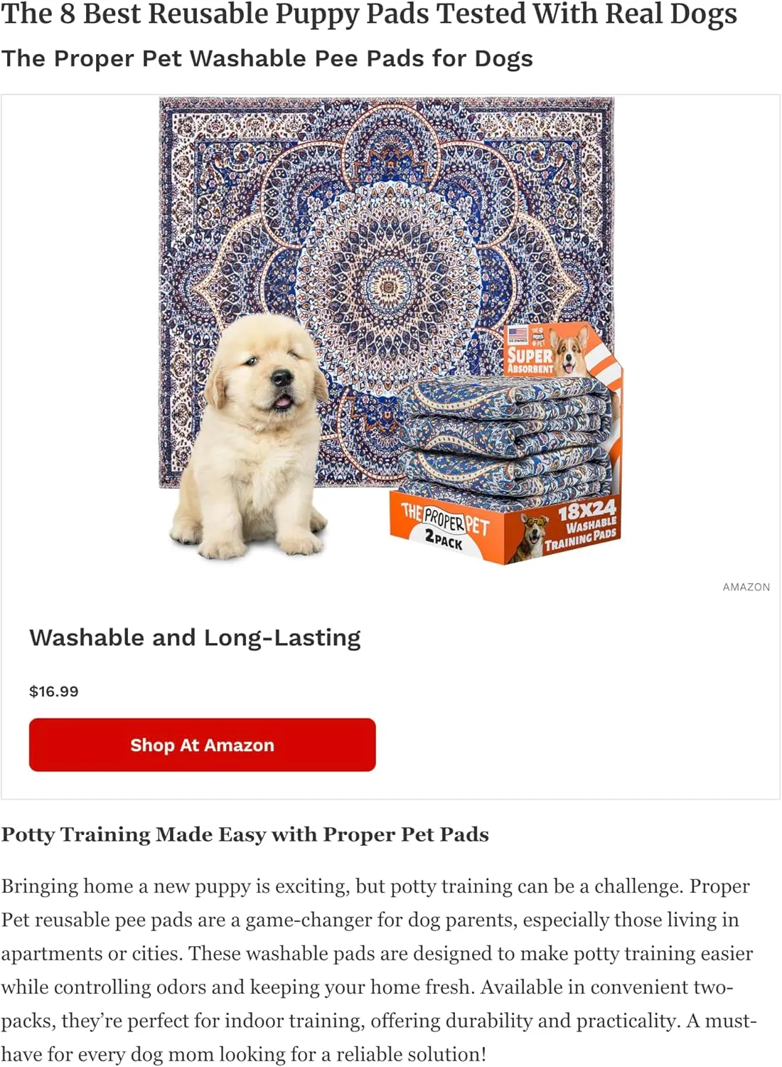 Reusable Puppy Potty Training Pad 16x24 - 2Pack Super Absorbent Washable Pee Pads for Dogs - Waterproof Cloth Whelping Blankets - Urine Leakage & Non-Slip Mat for Playpen Crate Carpet