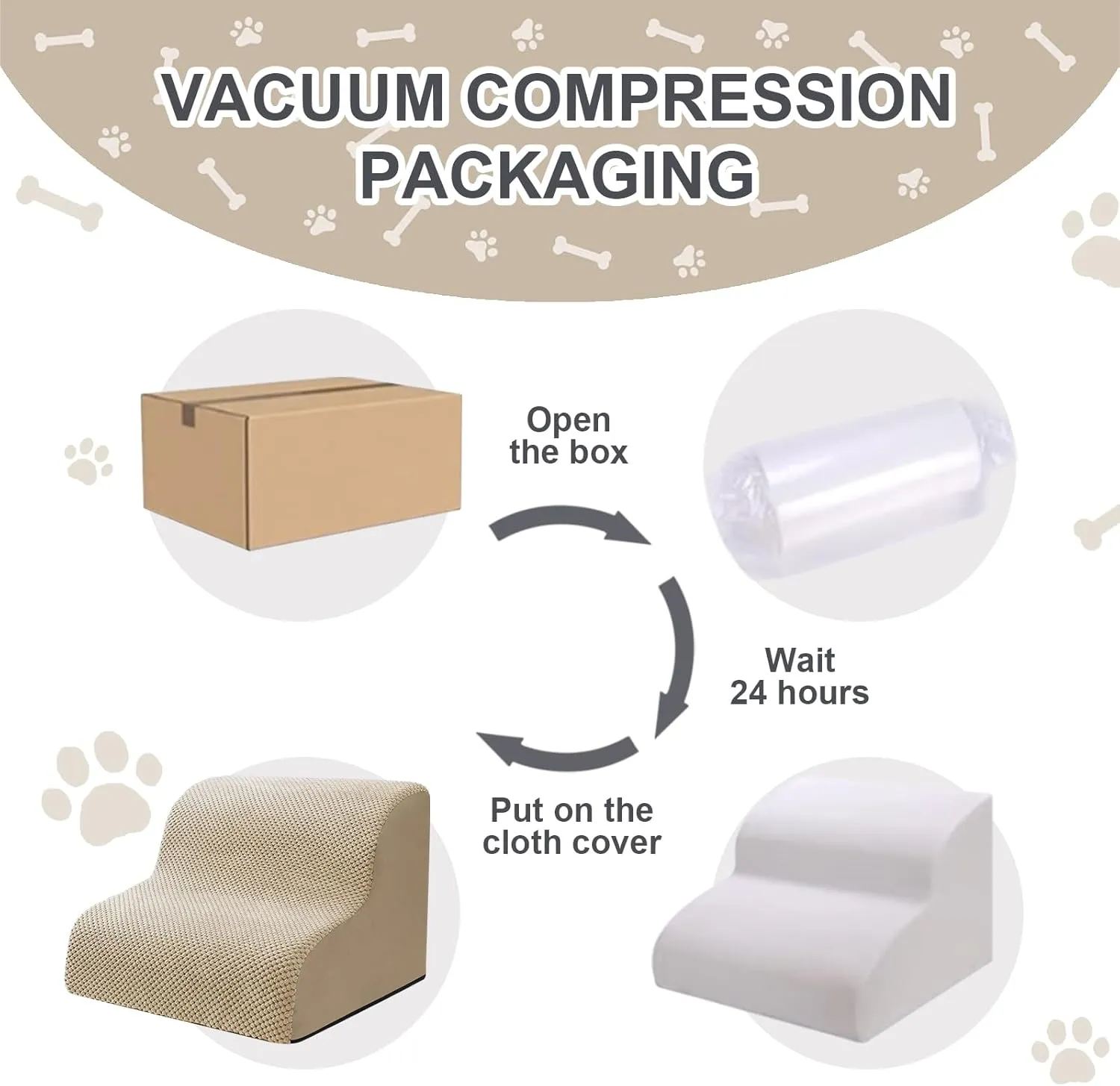 Ryoizen Dog Stairs for Small Pets, 2 Tiers Steps for Bed Couch up to 14'', High Density Foam Ramp Ladder for Puppy, Cat, Waterproof Non-Slip Pet Steps, Tan