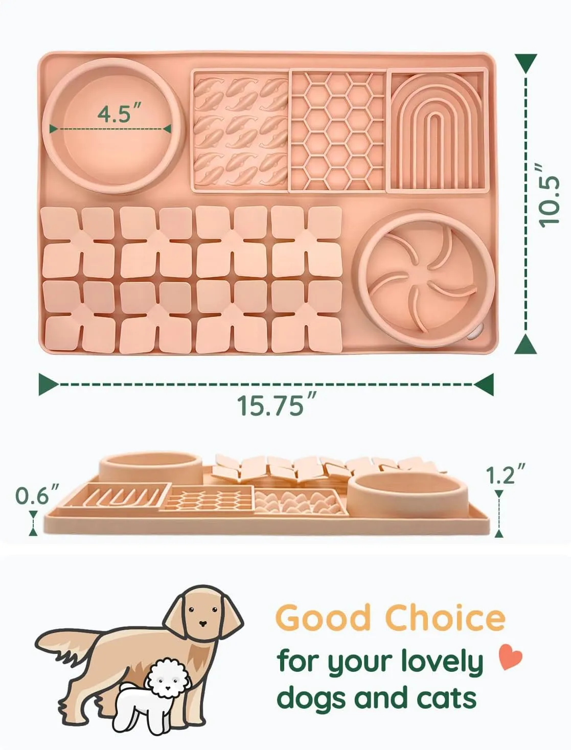 Slow Feeder Bowl, Silicone Lick Mat with Suction Cups for Dog Cat, Snuffle Mat for Pet Smell Training, Puzzle Toys for Bored Puppy,Interactive Sniff Mat for Slow Eating & Keep Busy,Creamy Peach