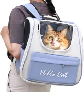 Spacious Cat Backpack Carrier, Portable Cat Carrier, Large Space for Pet, Backpack for Kitty Cat & Small Dogs up to 15lbs, Lightweight & Foldable Pet Carrier for Travel & Hiking (Ice Blue)
