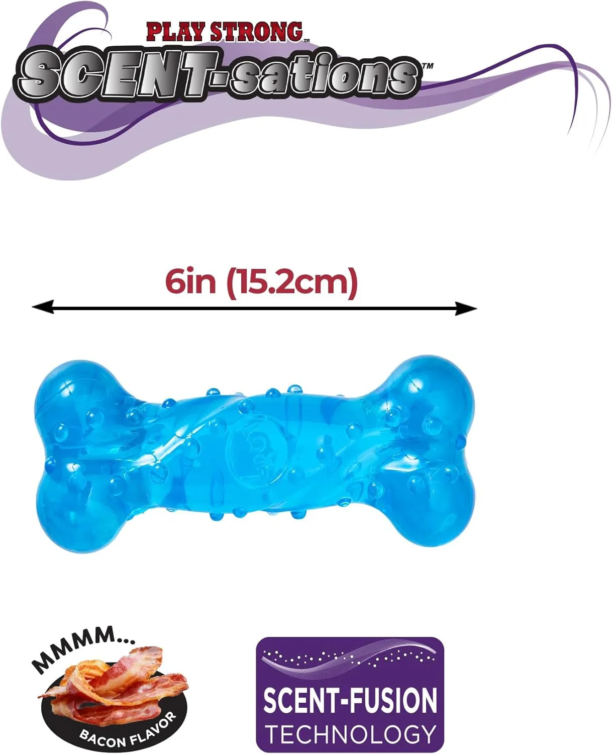 SPOT Play Strong Scent-sations Bone - Scent-Infused, Strong, Durable TPR Rubber, Heavy Duty Dog Toys for Aggressive Chewers up to 45lbs, Perfect for Puppies & Medium Breeds, 6in, Bacon Flavored