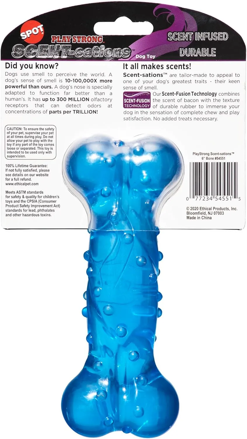 SPOT Play Strong Scent-sations Bone - Scent-Infused, Strong, Durable TPR Rubber, Heavy Duty Dog Toys for Aggressive Chewers up to 45lbs, Perfect for Puppies & Medium Breeds, 6in, Bacon Flavored