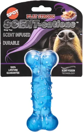 SPOT Play Strong Scent-sations Bone - Scent-Infused, Strong, Durable TPR Rubber, Heavy Duty Dog Toys for Aggressive Chewers up to 45lbs, Perfect for Puppies & Medium Breeds, 6in, Bacon Flavored