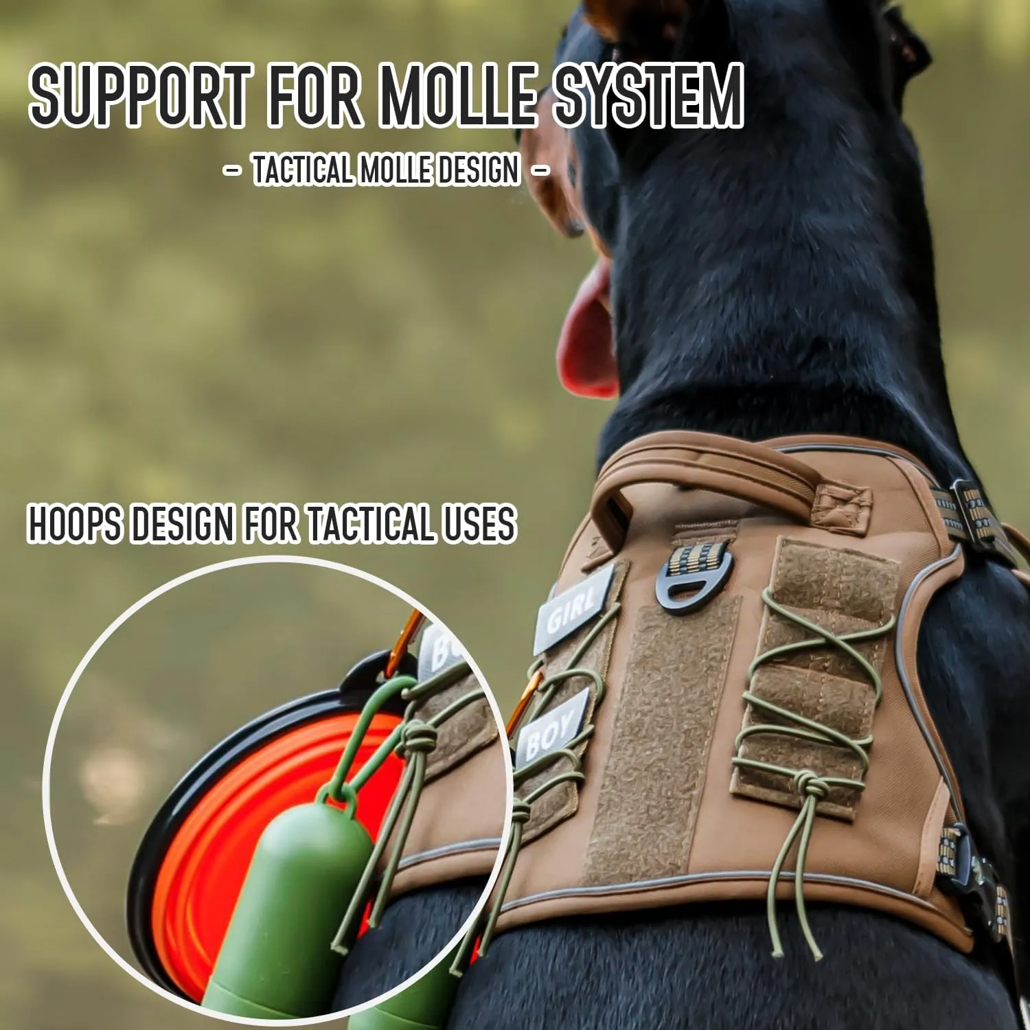 Tactical Dog Harness for Medium Large Dogs, Heavy Duty Dog Harness with ID Card, Reflective Hiking Harness for Training Easy Control Dog Vest with Handle Brown