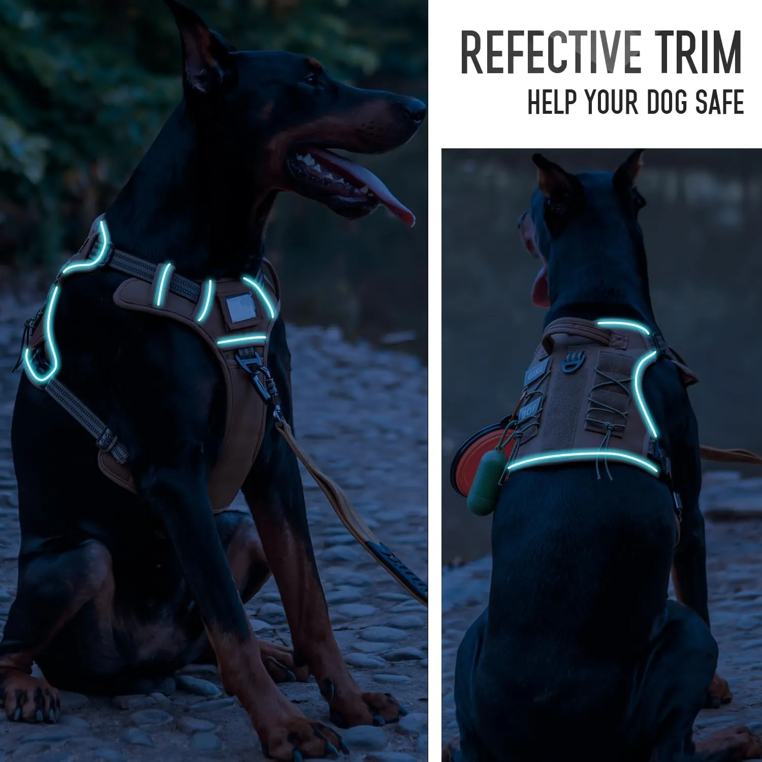 Tactical Dog Harness for Medium Large Dogs, Heavy Duty Dog Harness with ID Card, Reflective Hiking Harness for Training Easy Control Dog Vest with Handle Brown