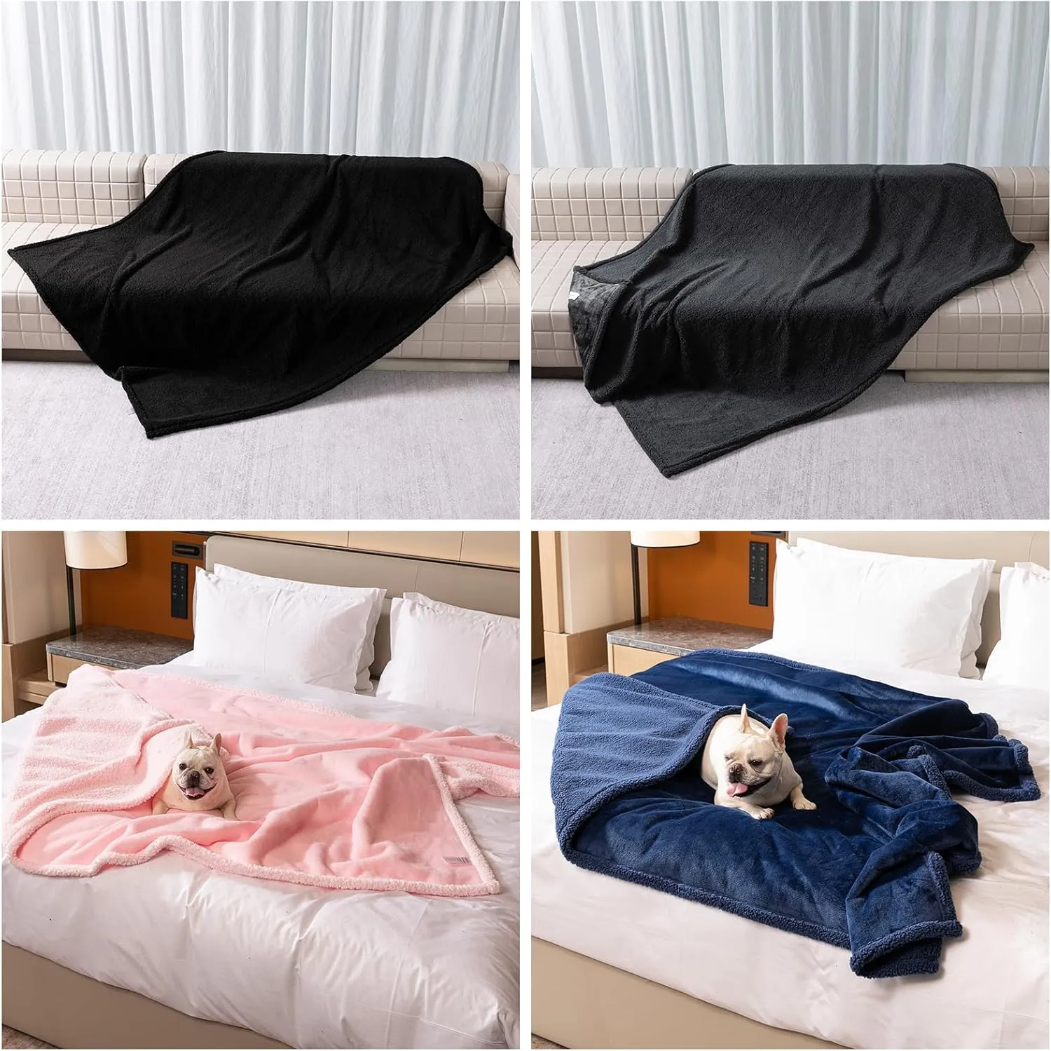 Waterproof Dog Blanket Reversible Pet Bed Cover Puppy Blankets Leakproof Sofa Couch Washable Cover Cat Fluffy Black Pet Blanket for Warm-XL