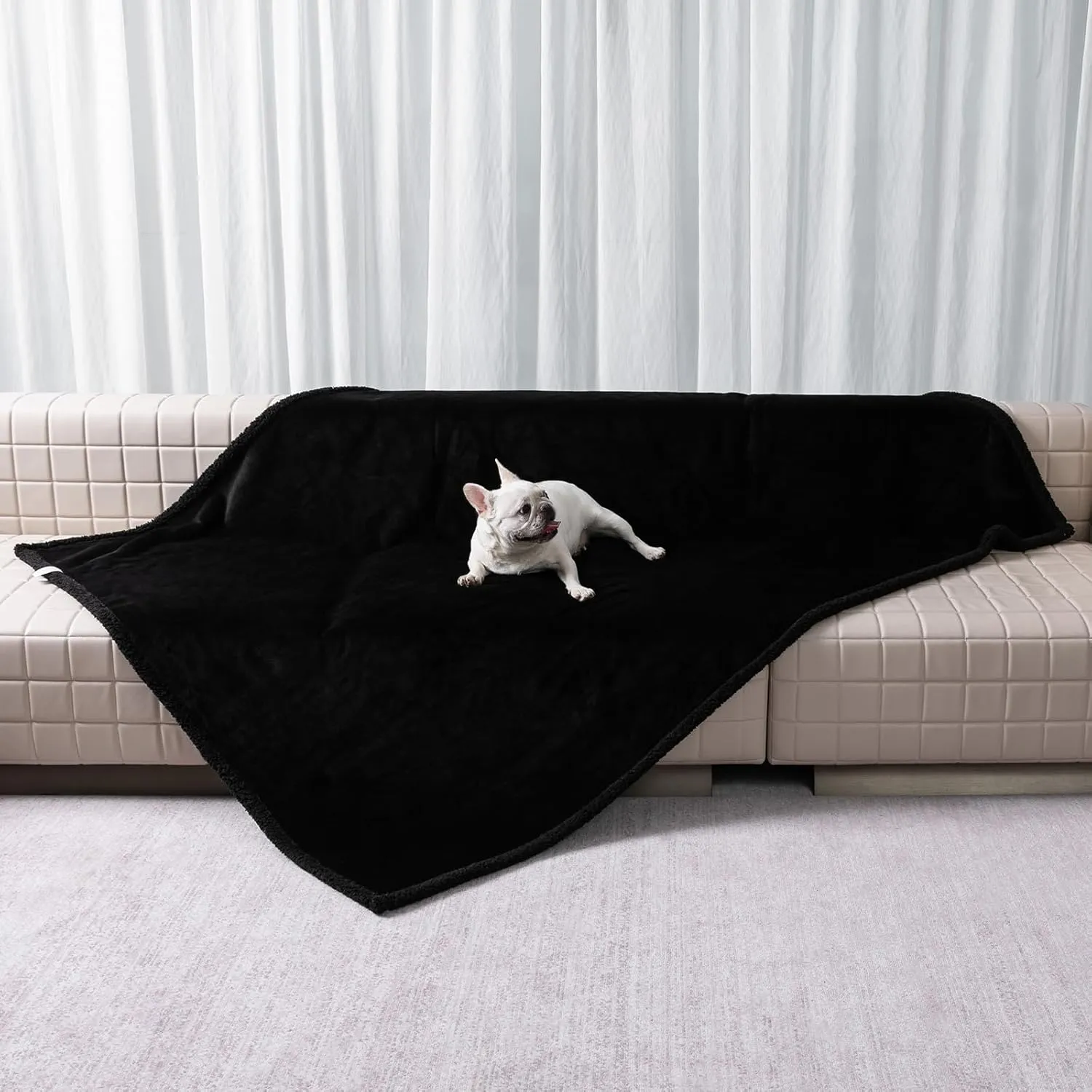 Waterproof Dog Blanket Reversible Pet Bed Cover Puppy Blankets Leakproof Sofa Couch Washable Cover Cat Fluffy Black Pet Blanket for Warm-XL