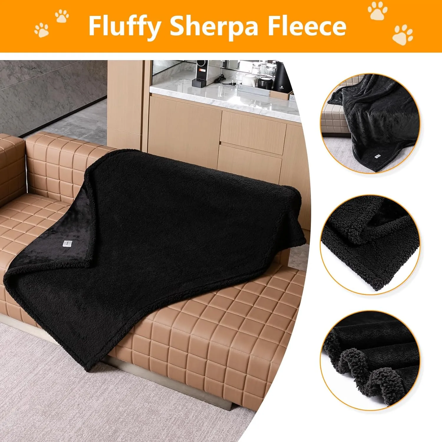 Waterproof Dog Blanket Reversible Pet Bed Cover Puppy Blankets Leakproof Sofa Couch Washable Cover Cat Fluffy Black Pet Blanket for Warm-XL