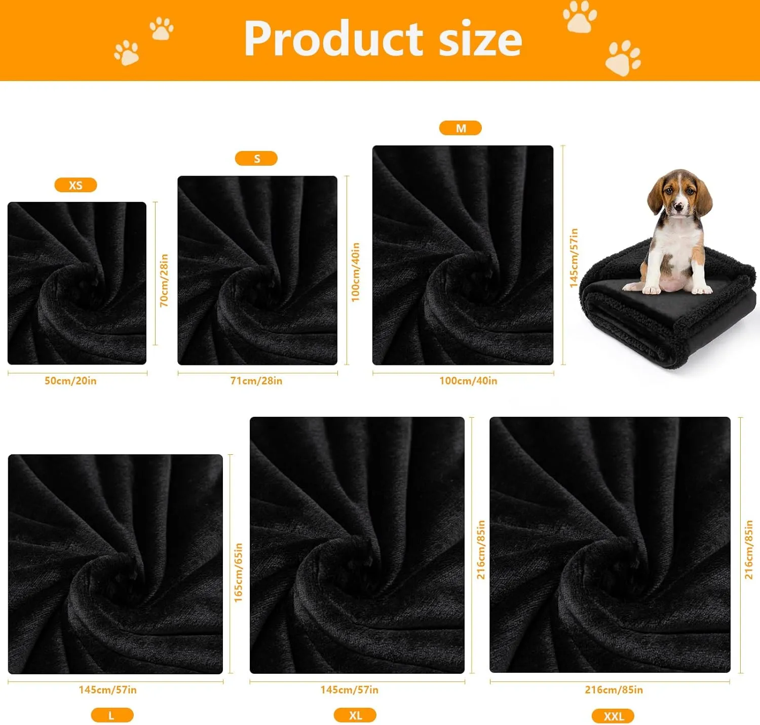 Waterproof Dog Blanket Reversible Pet Bed Cover Puppy Blankets Leakproof Sofa Couch Washable Cover Cat Fluffy Black Pet Blanket for Warm-XL
