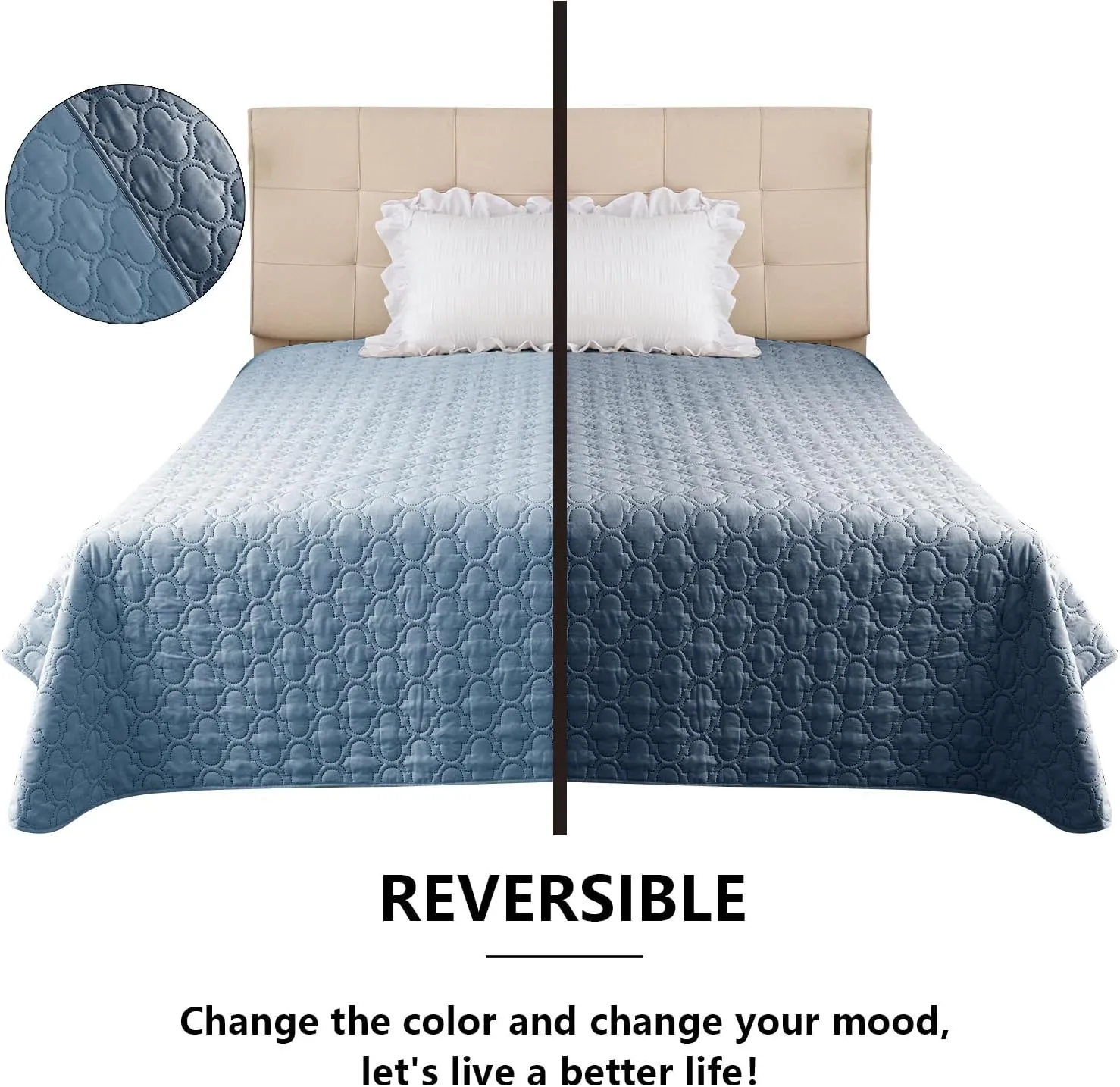 Waterproof Dog Blanket, Washable Pet Couch Covers for Dogs, Sofa Bed Furniture Protector Cover for Puppy Kids Reversible(68x82 Inch, Darkblue Lighblue)
