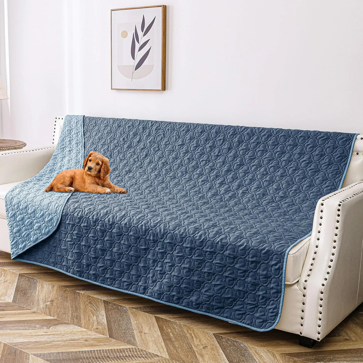 Waterproof Dog Blanket, Washable Pet Couch Covers for Dogs, Sofa Bed Furniture Protector Cover for Puppy Kids Reversible(68x82 Inch, Darkblue Lighblue)
