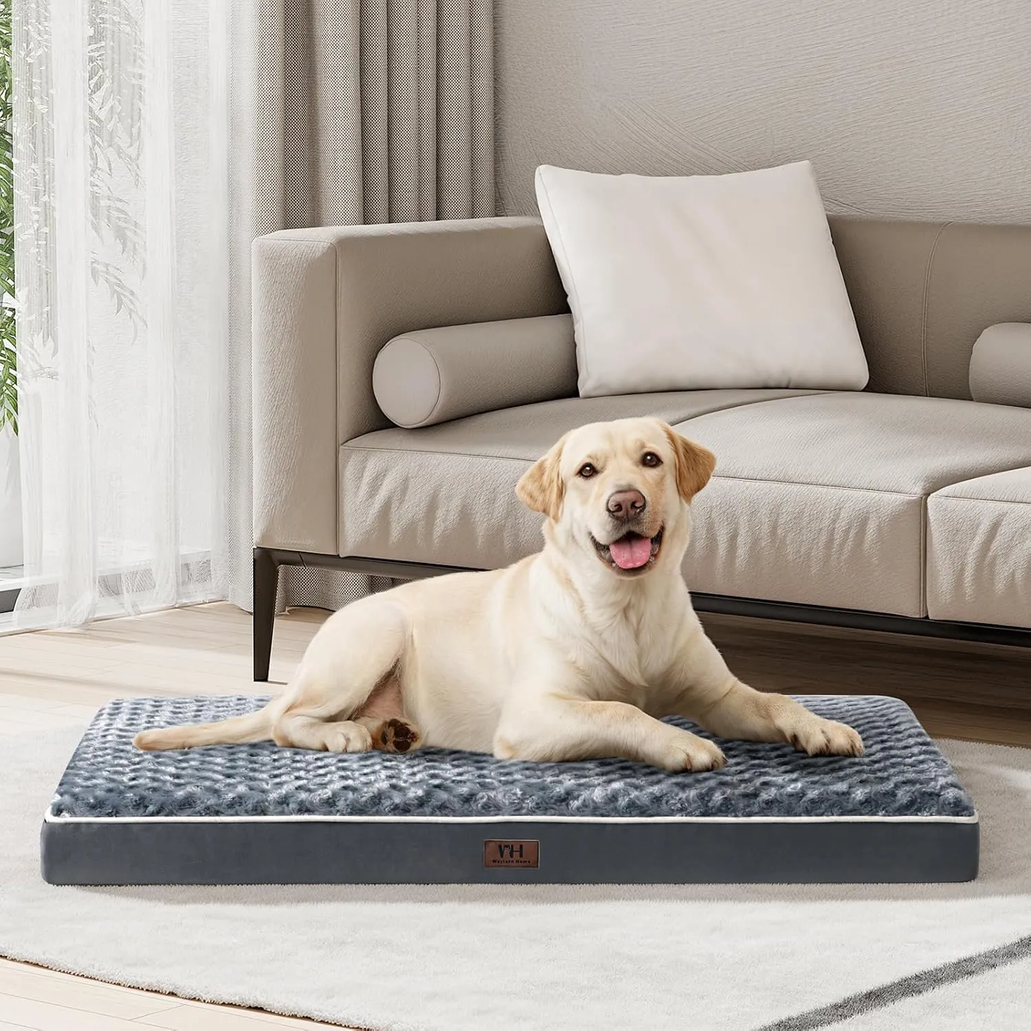 WESTERN HOME WH Dogs Beds for Medium Large Dogs, with Removable Washable Cover, Egg Crate Foam Dog Beds Large Sized Dog Waterproof Pet Bed Mat, Non-Slip Bottom