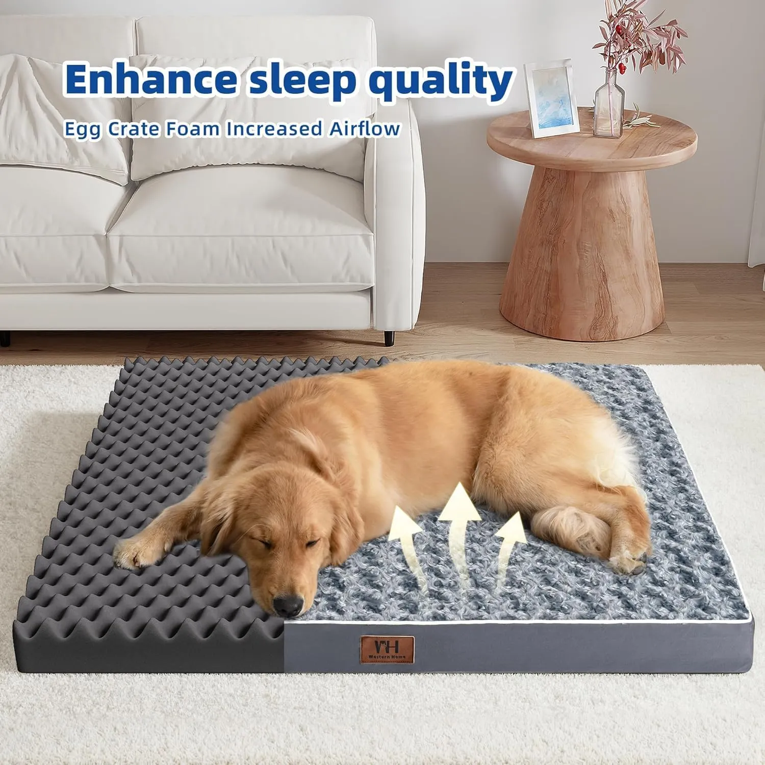 WESTERN HOME WH Dogs Beds for Medium Large Dogs, with Removable Washable Cover, Egg Crate Foam Dog Beds Large Sized Dog Waterproof Pet Bed Mat, Non-Slip Bottom