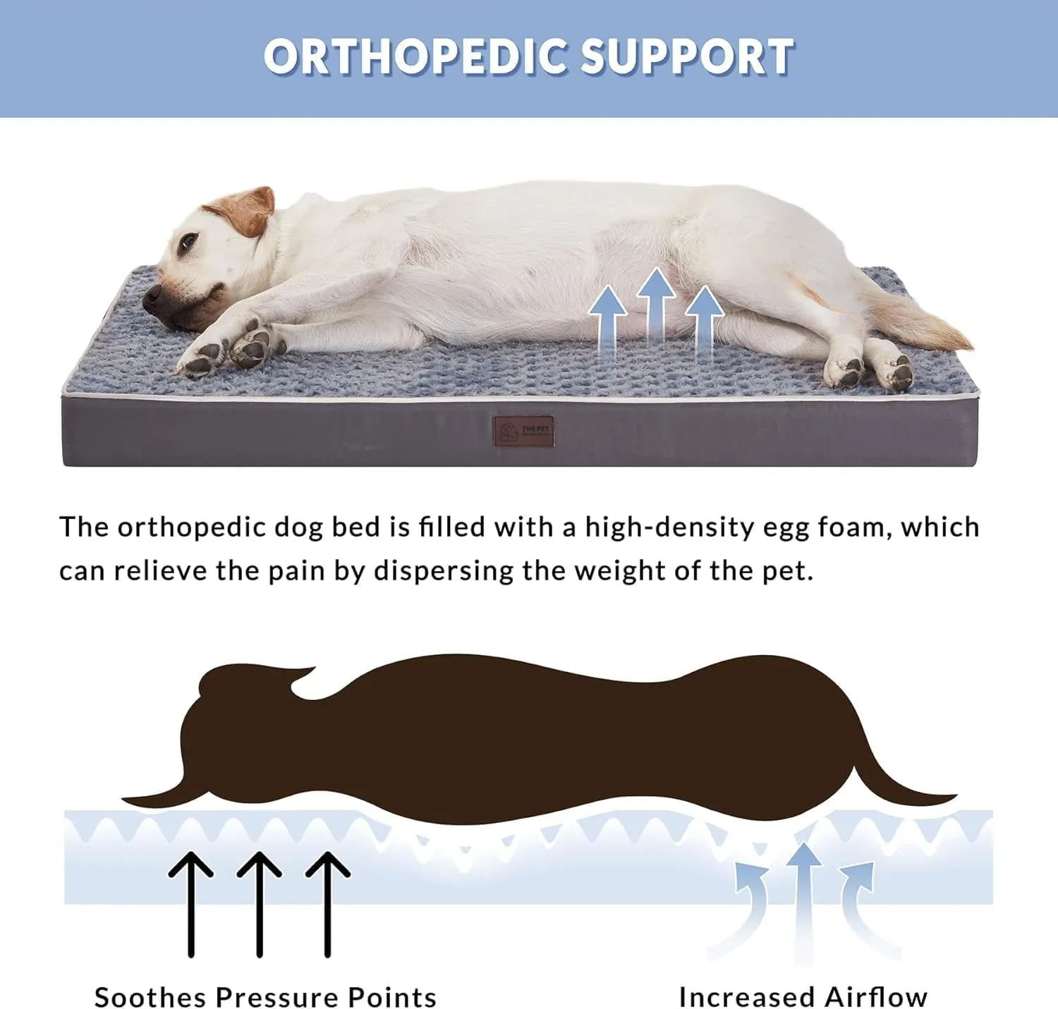 WESTERN HOME WH Dogs Beds for Medium Large Dogs, with Removable Washable Cover, Egg Crate Foam Dog Beds Large Sized Dog Waterproof Pet Bed Mat, Non-Slip Bottom