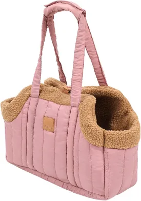 Winter Fleece Warm Dog Tote Bag, 2024 New Small Dog Carrier Purse, Waterproof Pet Travel Handbag, Carrier Purse with Secure Harness Clip for Shopping, Hiking and Walking (Pink)