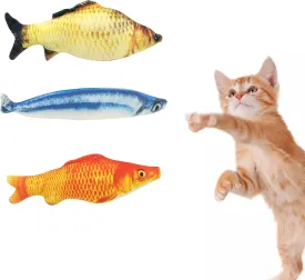 WishLotus Catnip Toys 3 Packs, Cotton Filled Interactive Cat Fish Toys with Catnip, Cat Chew Toys Cute Pillow Cat Entertaining Toys for Cats and Kittens (Fish)