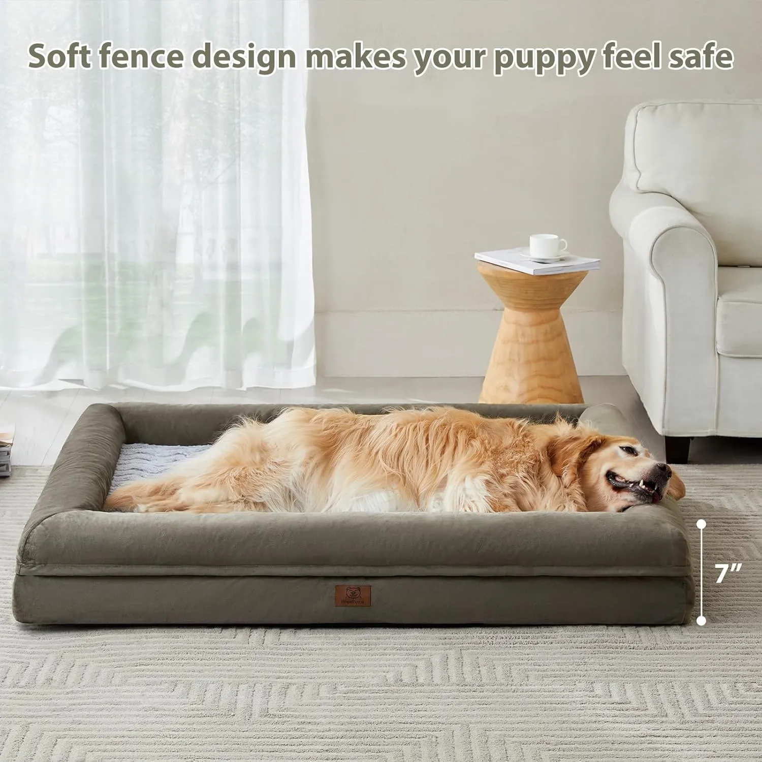 WNPETHOME XXL Extra Large Dog Bed, Washable Dog Couch with Removable Waterproof Cover, Orthopedic Large Pet Sofa Bed with Bolster Sides for Sleeping