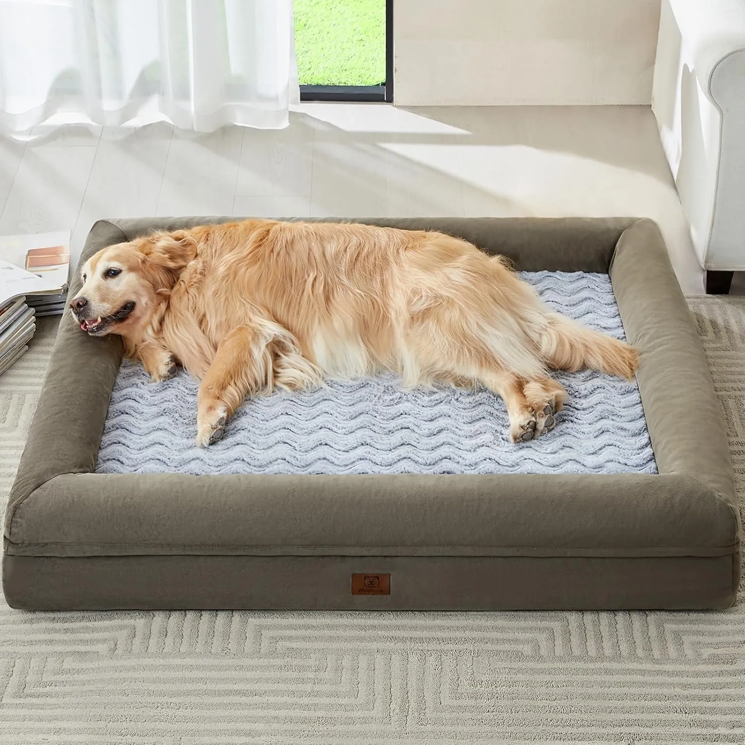 WNPETHOME XXL Extra Large Dog Bed, Washable Dog Couch with Removable Waterproof Cover, Orthopedic Large Pet Sofa Bed with Bolster Sides for Sleeping